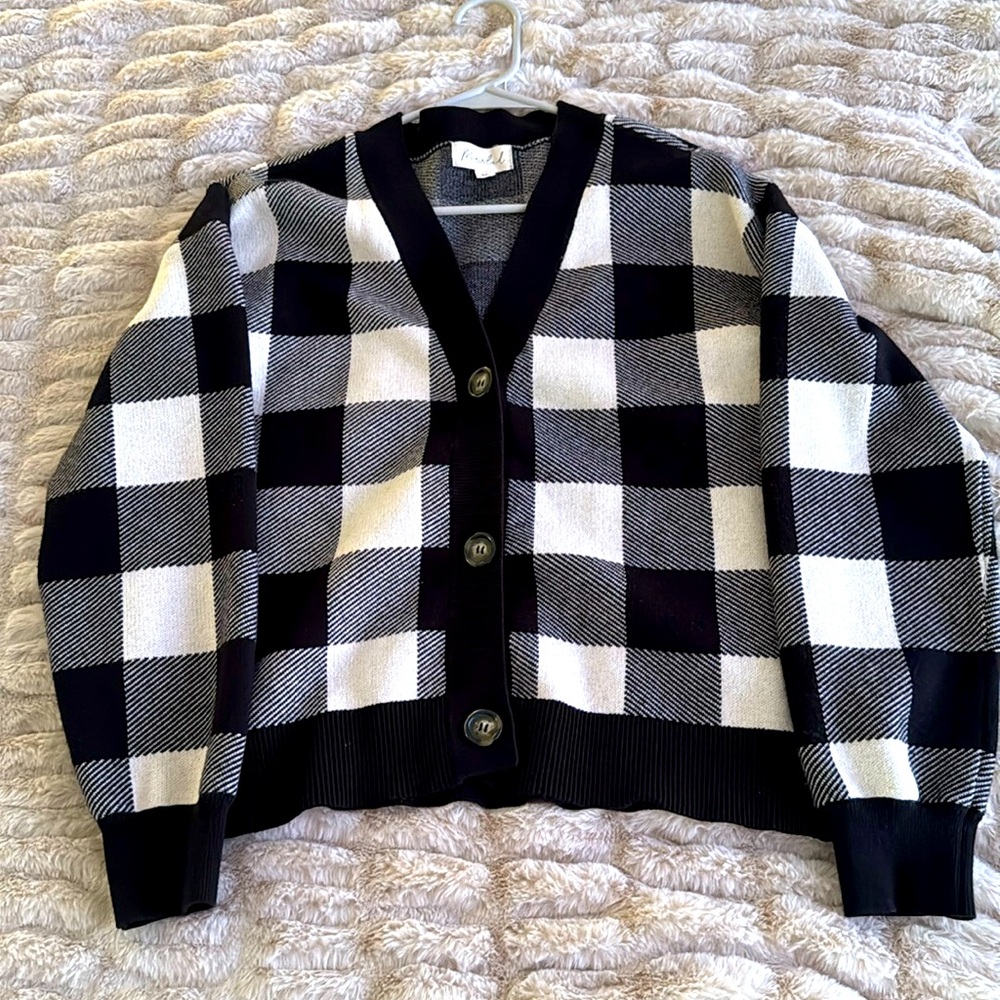 Marled checkered button up sweater